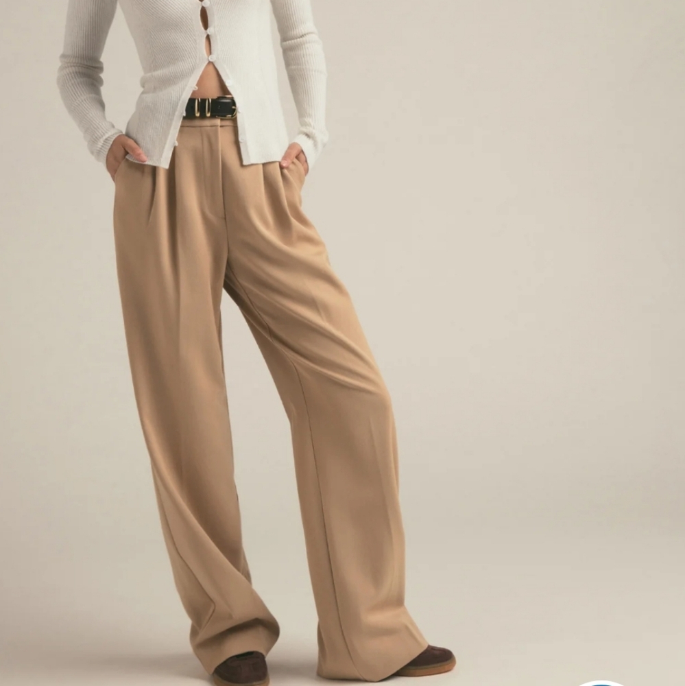 Favorite Daughter Favorite Pant Beige 16 Wide Leg Trouser Pleated Classic New